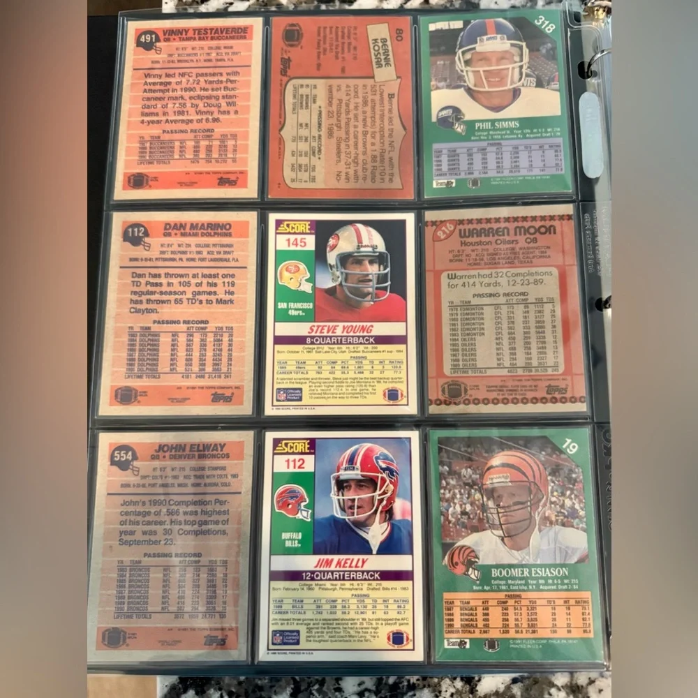 Vintage NFL Quarterback Card Lot – Marino Elway Young Kelly Moon Topps Score - Picture 2 of 2